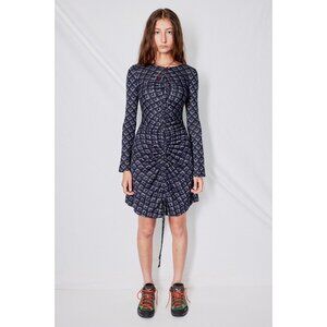 Assembly New York Knit Jacquard Cinch Dress Navy Grey Size Small 3D like $418